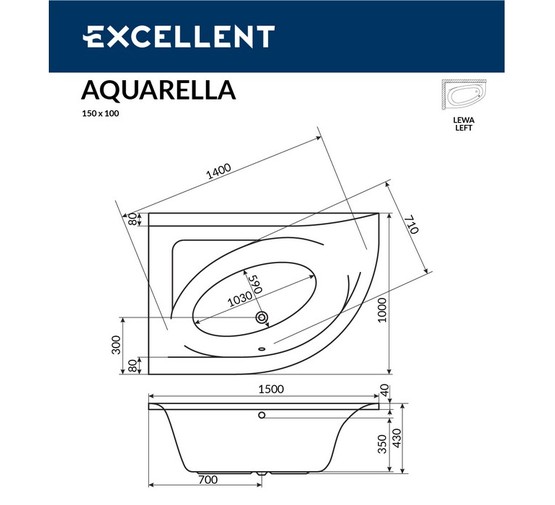 Акриловая ванна Excellent  Aquarella 150x100 L