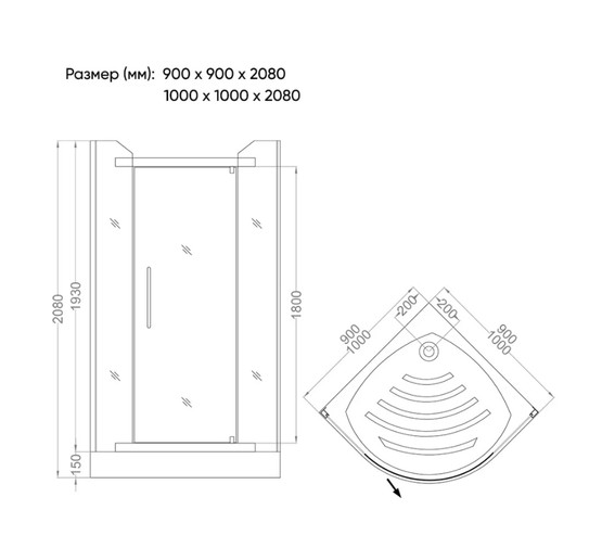 Душевой угол Veconi RV-06 900x900 хром,прозрачное стекло 