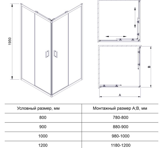 Душевой угол Veconi RV-14 1000x800 черный матовый,прозрачное стекло 