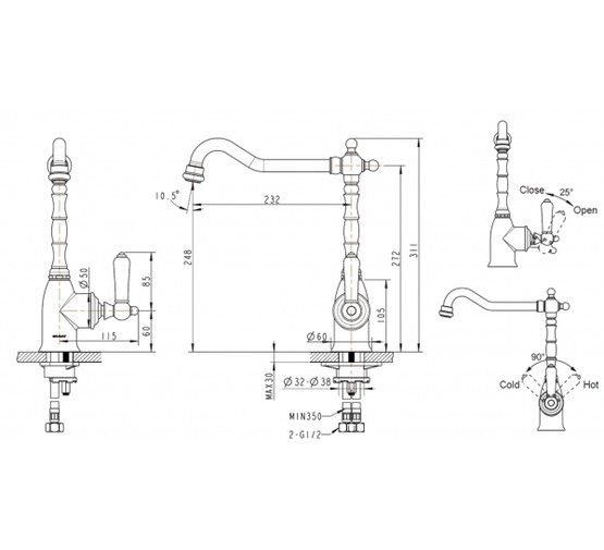 Смеситель для кухни Bravat Art F775109G-1 золото