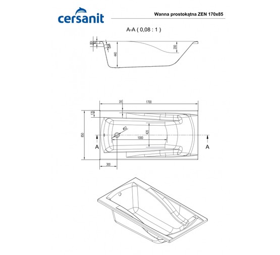 Акриловая ванна Cersanit Zen 170*85