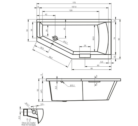 Акриловая ванна Riho Geta 170x90 L