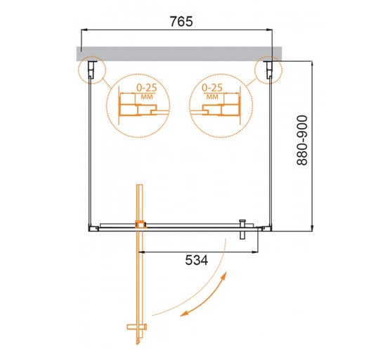 Душевой угол Cezares Molveno-BA2-80/90-C-Cr-IV 800x900 хром прозрачное стекло