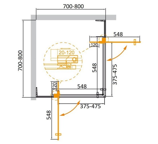 Душевой угол Cezares Slider-A-2-70/80-C-Cr 700x700 хром прозрачное стекло