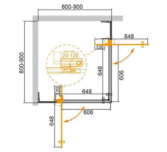 Душевой угол Cezares Slider-A-2-80/90-C-Cr 800x800 хром прозрачное стекло