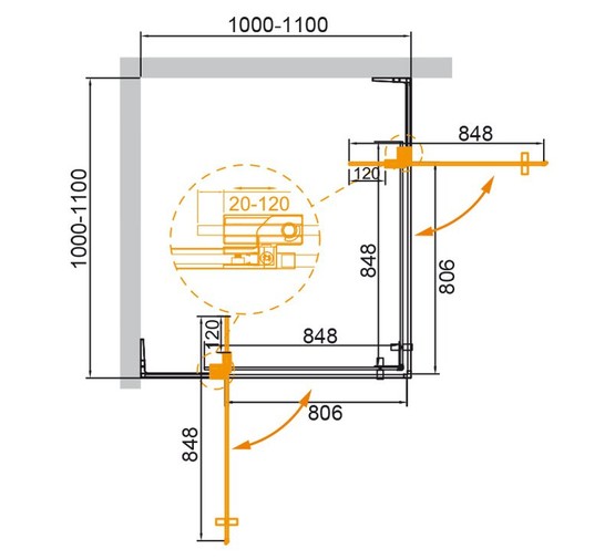 Душевой угол Cezares Slider-A-2-100/110-C-Cr 1000x1000 хром прозрачное стекло