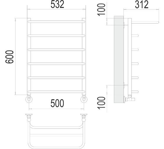 Полотенцесушитель водяной Terminus Полка 500x600 П6 2-4-2