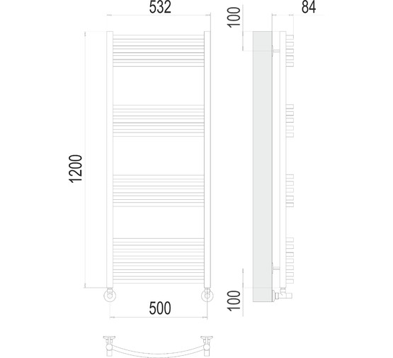 Полотенцесушитель водяной Terminus Классик 500x1200 П22  7-5-5-5