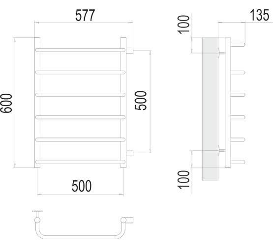 Полотенцесушитель водяной Terminus Стандарт 500x600 П6 боковое подключение 500