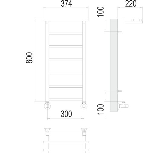 Полотенцесушитель водяной Terminus Контур с полкой 300x800 П7