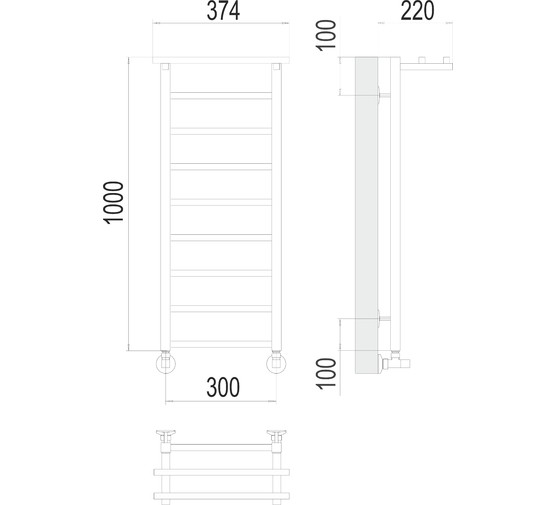 Полотенцесушитель водяной Terminus Контур с полкой 300x1000 П9