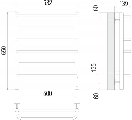 Полотенцесушитель электрический Terminus Евромикс 500х650 П6 