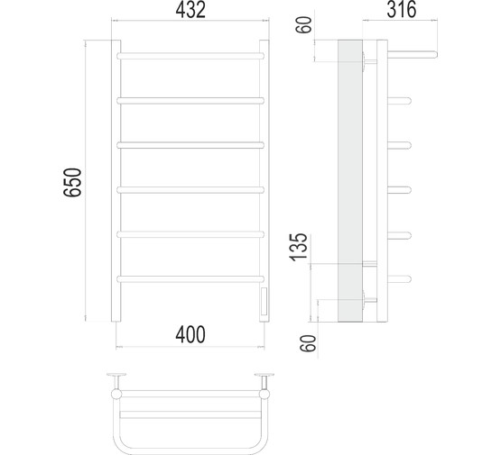 Полотенцесушитель электрический Terminus Полка 400х650 П6 