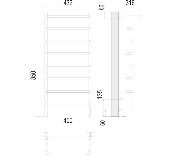 Полотенцесушитель электрический Terminus Полка 400х850 П8