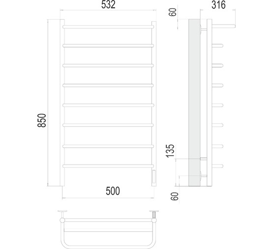 Полотенцесушитель электрический Terminus Полка 500х850 П8 