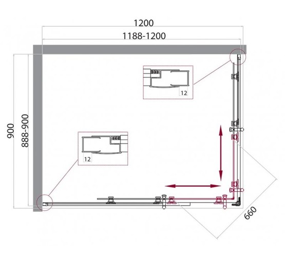 Душевой угол BelBagno Uno-195-AH-2-120/90-P-Cr 1200x900 текстур.стекло 