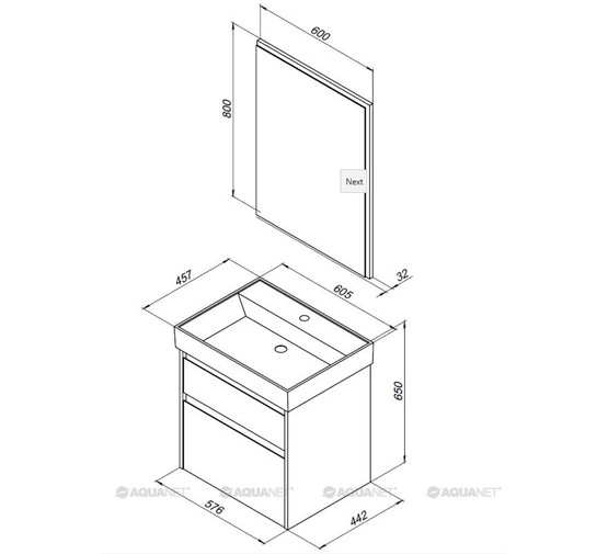 Тумба подвесная Aquanet Nova Lite 60 2 ящика дуб рустикальный