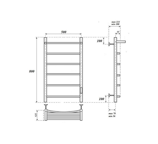 Полотенцесушитель электрический Point Афина П5 с полкой 500x800, диммер справа, белый