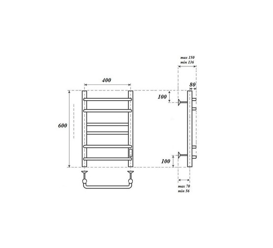 Полотенцесушитель электрический Point Сатурн П6 400x600, диммер справа, хром