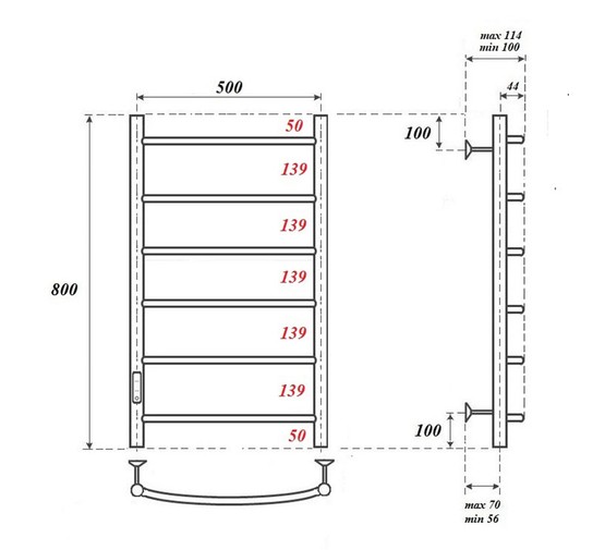 Полотенцесушитель электрический Point Афина П6 500x800, диммер слева, хром