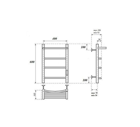 Полотенцесушитель электрический Point Афина П3 с полкой 400x600, диммер справа, хром