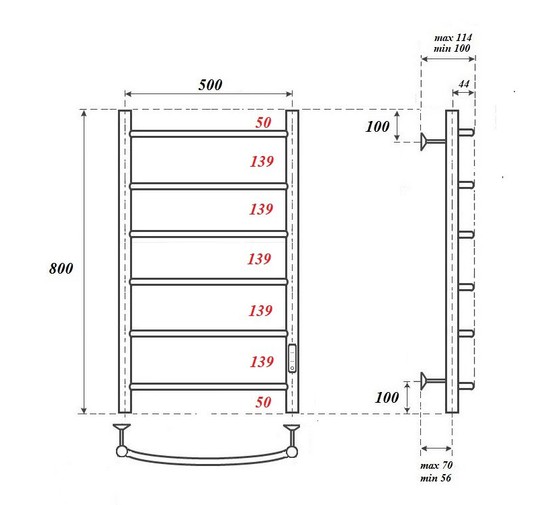 Полотенцесушитель электрический Point Афина П6 500x800, диммер справа, хром