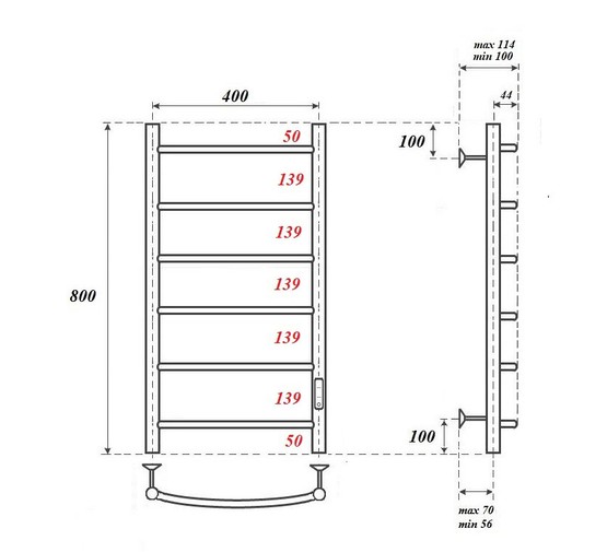 Полотенцесушитель электрический Point Афина П6 400x800, диммер справа, хром