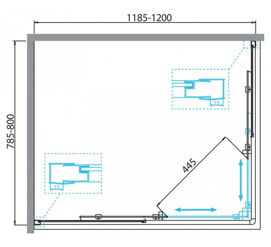 Душевой угол BelBagno DUE-AH-2-120/80-C-Cr 1200x800 хром, прозр.стекло 