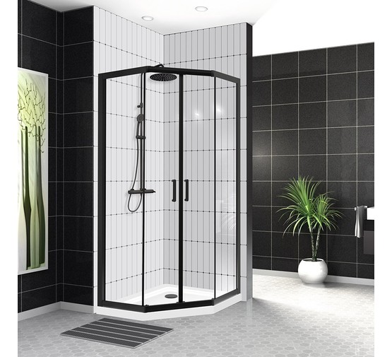 Душевой угол BelBagno UNO-195-P-2-90-C-Nero 900x900 черный матовый, прозр.стекло 