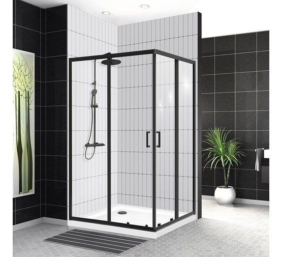 Душевой угол BelBagno Uno-195-AH-2-120/90-C 1200x900 черный матовый, прозр.стекло 