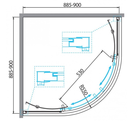 Душевой угол BelBagno DUE-R-2-90-P-Cr 900x900 хром, текстурное стекло 