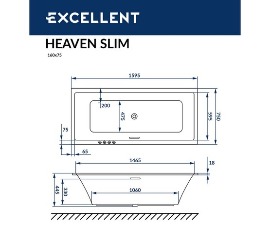 Акриловая ванна Excellent Heaven Slim 160x75