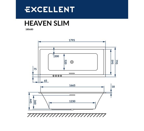 Акриловая ванна Excellent Heaven Slim 180x80