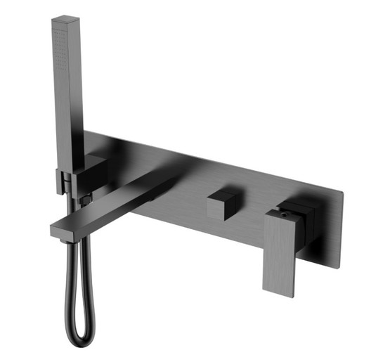 Смеситель для ванны Boheme Qubic встраиваемый оружейная сталь