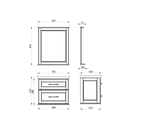 Тумба подвесная ASB-Woodline Венеция 70 белый патина серебро