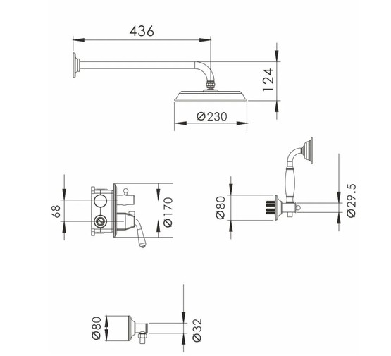 Душевая система Rose R0235E встраиваемая золото