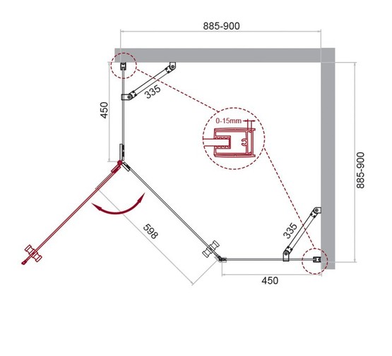 Душевой угол BelBagno KRAFT-P-1-90-C-Cr-L 900x900 хром, прозр.стекло 