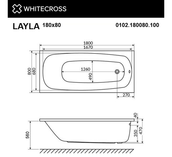 Акриловая ванна Whitecross Layla 180x80