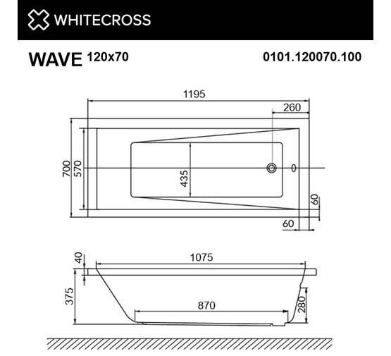 Акриловая ванна Whitecross Wave 120x70