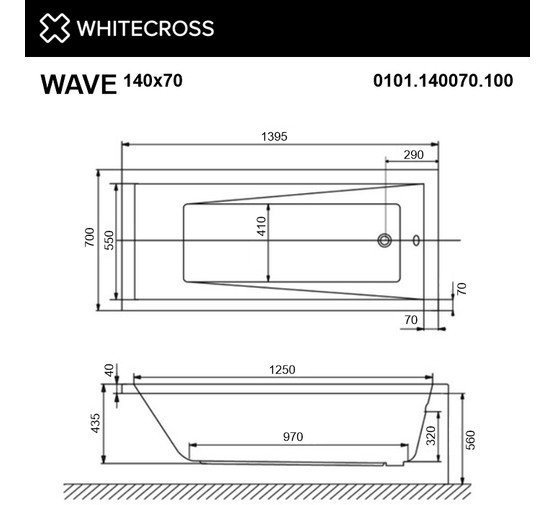 Акриловая ванна Whitecross Wave 140x70