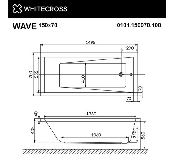 Акриловая ванна Whitecross Wave 150x70