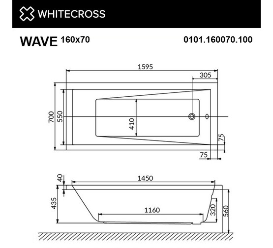 Акриловая ванна Whitecross Wave 160x70