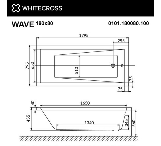 Акриловая ванна Whitecross Wave 180x80