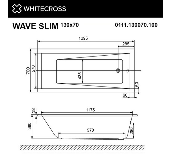 Акриловая ванна Whitecross Wave Slim 130x70