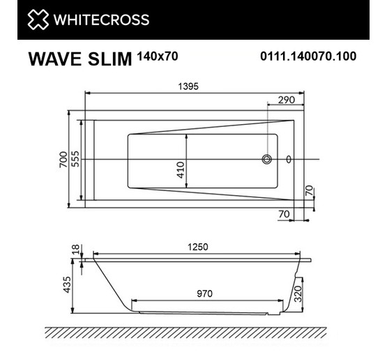 Акриловая ванна Whitecross Wave Slim 140x70