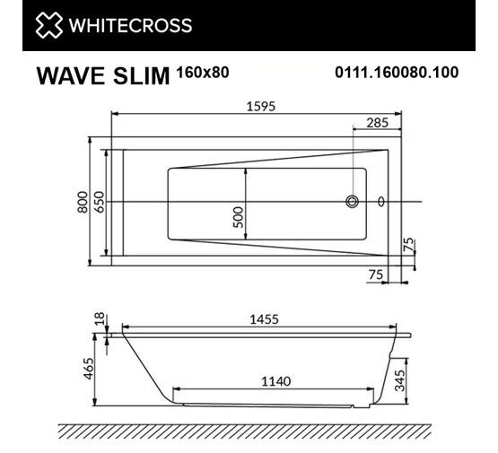 Акриловая ванна Whitecross Wave Slim 160x80