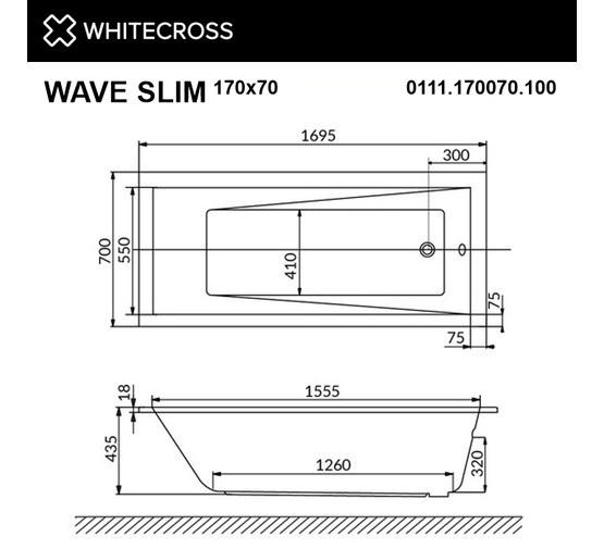 Акриловая ванна Whitecross Wave Slim 170x70