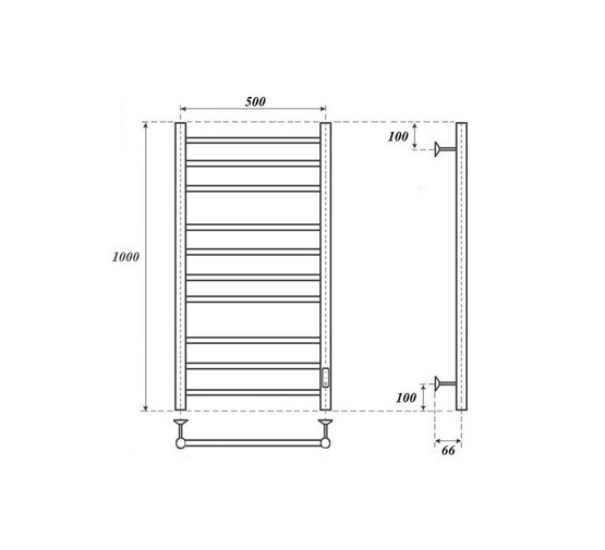 Полотенцесушитель электрический Point Аврора П10 500x1000, диммер справа, белый