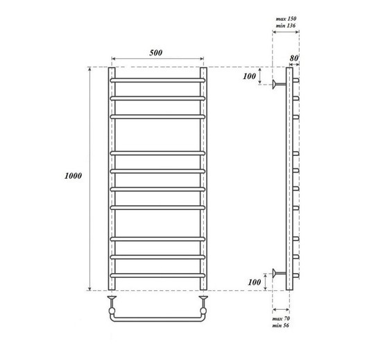 Полотенцесушитель водяной Point Нептун 500x1000 П10 хром