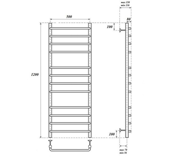 Полотенцесушитель водяной Point Нептун 500x1200 П12 хром